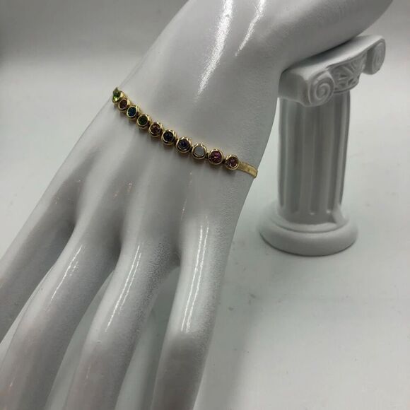 18K Gold Plated Bracelet Women's Multi Colored Cubic Zirconia Waterproof - Picture 3 of 12